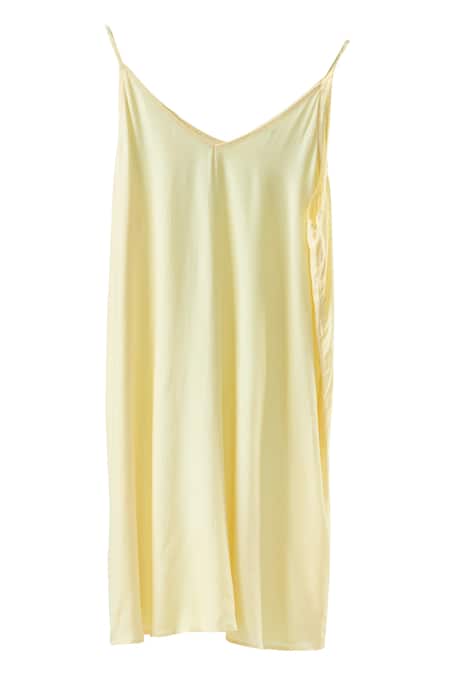 Seams Pret And Couture_Yellow Georgette, Satin Mirrors V-neck Ek Noor Embroidered Kaftan With Pant _at_Aza_Fashions