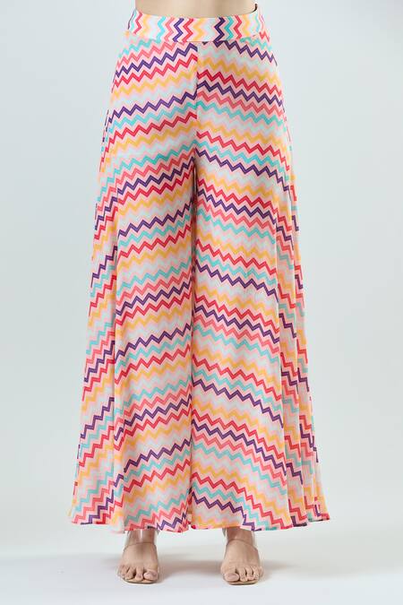 Buy_Seams Pret And Couture_Blue Crepe, Satin Embroidery V-neck Isabel Floral Tunic With Pant _Online_at_Aza_Fashions