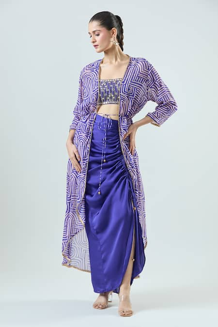 Seams Pret And Couture Chanchal Linear Print Jacket With Skirt Set 