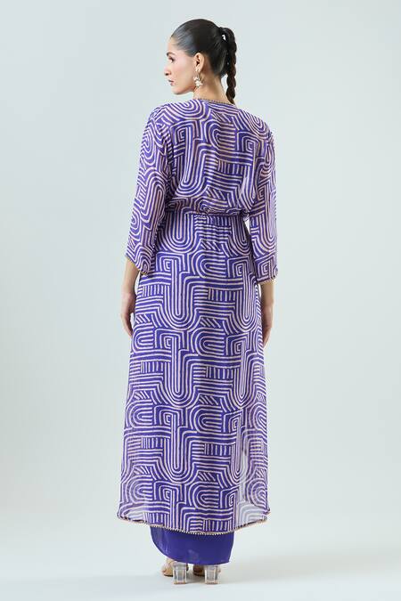 Seams Pret And Couture Chanchal Linear Print Jacket With Skirt Set 