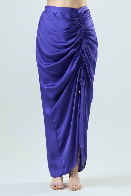 Seams Pret And Couture_Blue Georgette, Satin Beads, Chanchal Linear Print Jacket With Skirt Set _Online_at_Aza_Fashions