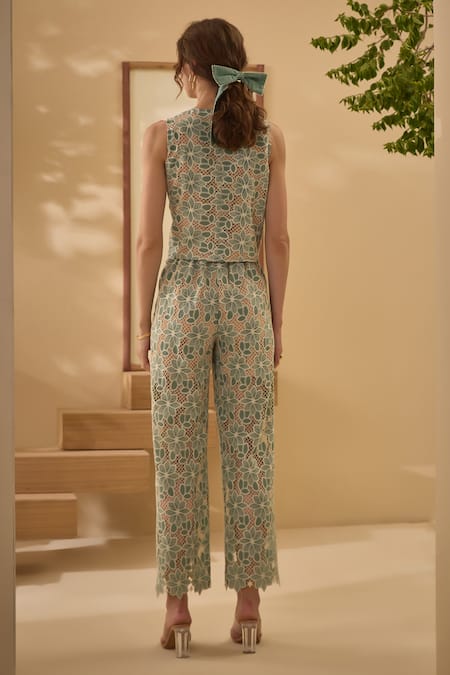 Label Deepika Nagpal Lace Mesh Vest With Pant 