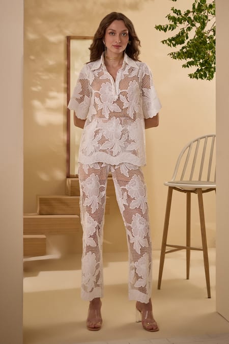 Label Deepika Nagpal Floral Mesh Shirt Pant Co-ord Set 