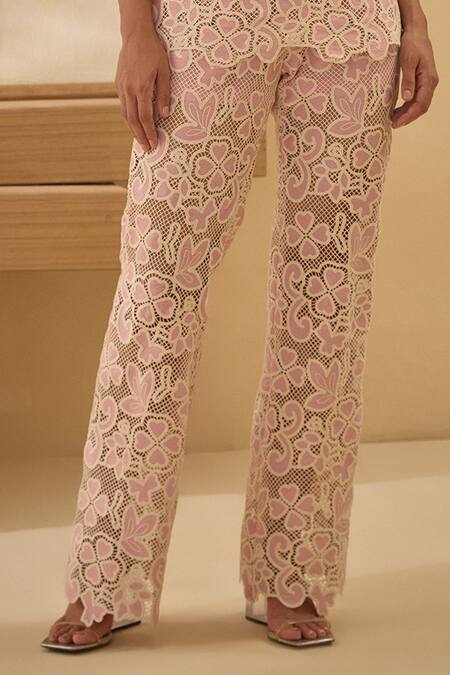 Label Deepika Nagpal Pink Cotton, Collared Candy Flora Mesh Shirt And Pant Set Online at Aza Fashions Label Deepika Nagpal_Pink Cotton, Collared Candy Flora Mesh Shirt And Pant Set _Online_at_Aza_Fashions