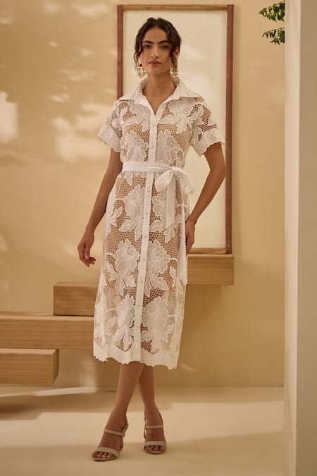 Label Deepika Nagpal Floral Laced Dress With Belt 