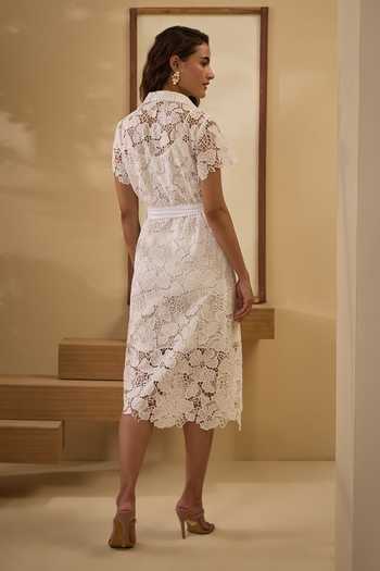 Buy White Lace Collared Iris Mesh Floral Dress With Belt For Women by Label Deepika Nagpal Online at Aza Fashions. Buy White Lace Collared Iris Mesh Floral Dress With Belt For Women by Label Deepika Nagpal Online at Aza Fashions.