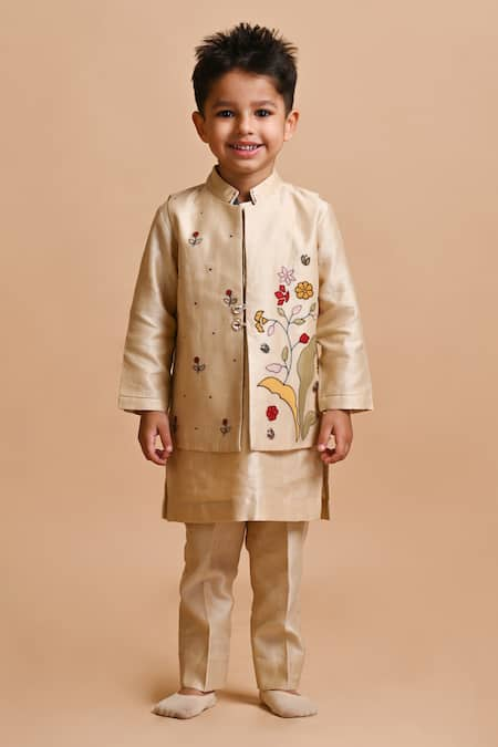 Mityan Bloom-N-Bladder Silk Chanderi Embroidered Bundi Kurta Set 