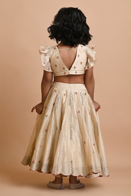 Mityan Daisy Silk Chanderi Embroidered Lehenga Set 