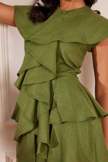 green emerald velvet dress Maison Tara Printed Marrakesh Short Sleeve Mini Dress