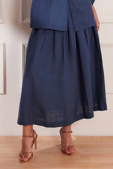 Tara And I Blue Hemp Moroccan Box Pleat Skirt Online at Aza Fashions Tara And I_Blue Hemp Moroccan Box Pleat Skirt _Online_at_Aza_Fashions