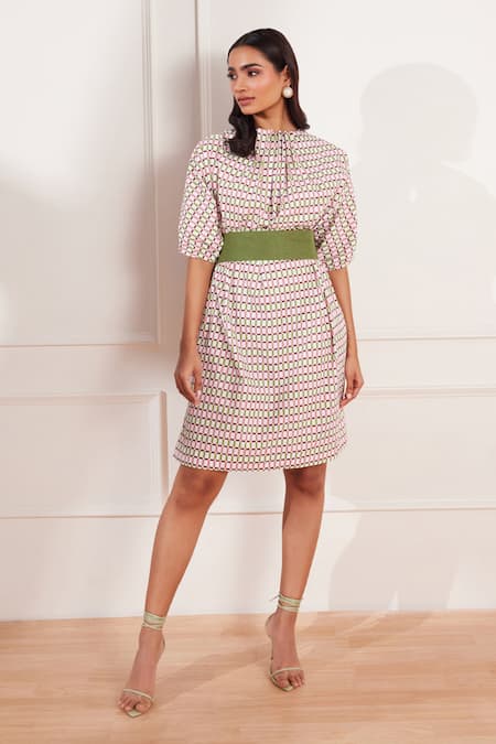 tara and i Checks Please Geometric Print Pleated Dress 