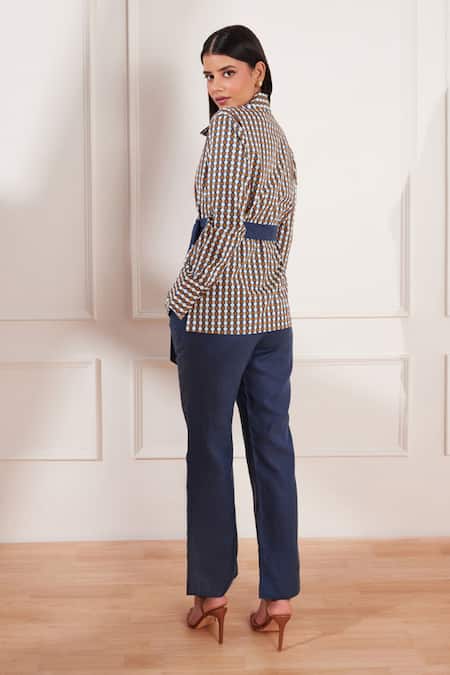 Shop Tara And I Multi Color , Satin Summer Circle Geometric Print Wrap Shirt at Aza Fashions Shop_Tara And I_Multi Color , Satin Summer Circle Geometric Print Wrap Shirt _at_Aza_Fashions