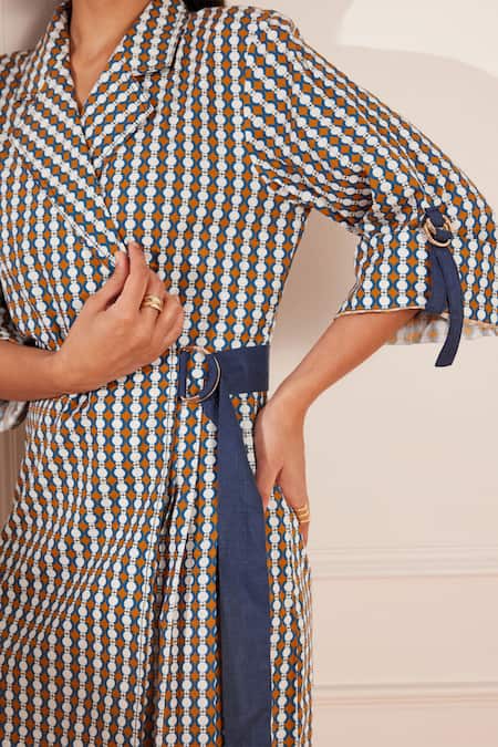 Tara And I Multi Color Cotton Collared Summer Circle Geometric Print Jacket Dress Online at Aza Fashions Tara And I_Multi Color Cotton Collared Summer Circle Geometric Print Jacket Dress _Online_at_Aza_Fashions