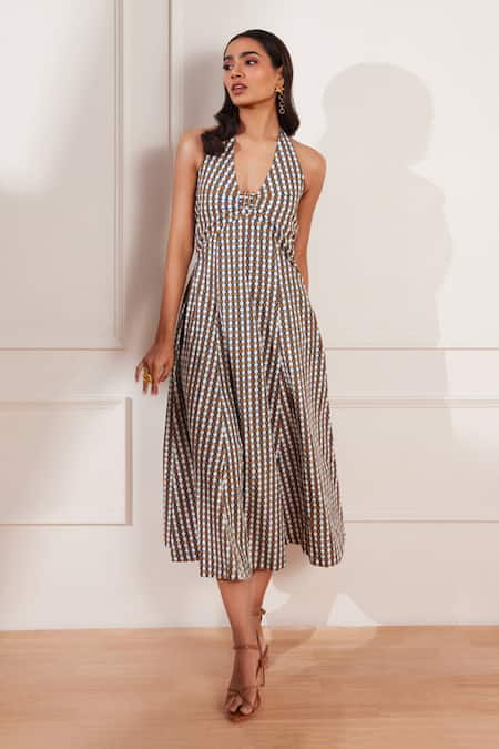 tara and i Summer Circle Geometric Print Halter Midi Dress 