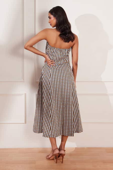 Shop Tara And I Multi Color Cotton, Poplin Halter Neck Summer Circle Geometric Print Midi Dress at Aza Fashions Shop_Tara And I_Multi Color Cotton, Poplin Halter Neck Summer Circle Geometric Print Midi Dress _at_Aza_Fashions