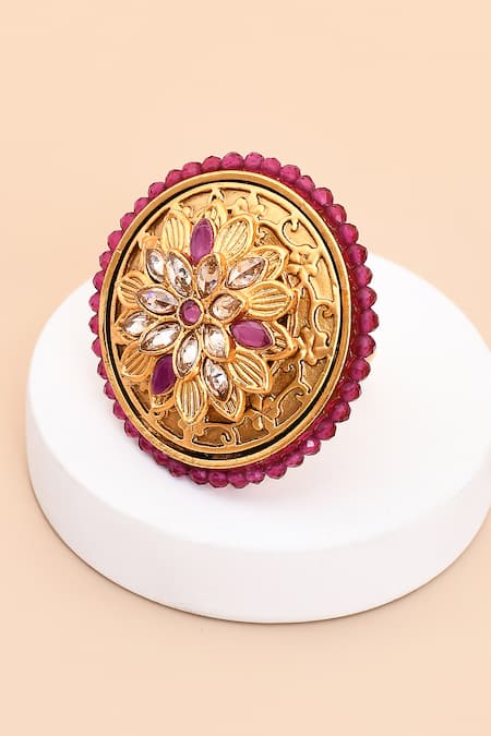 Nazaakat By Samara Singh Stone Studded Carved Ring 