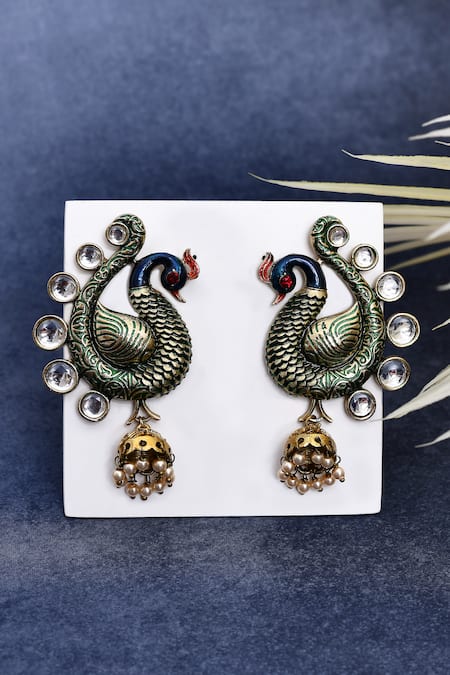 Nazaakat By Samara Singh Peacock Carved Jhumka 