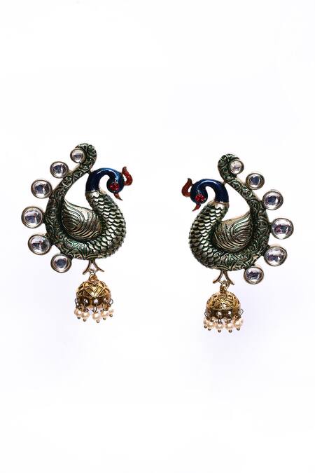 Buy_Nazaakat By Samara Singh_Gold Plated Peacock Carved Jhumka _Online_at_Aza_Fashions