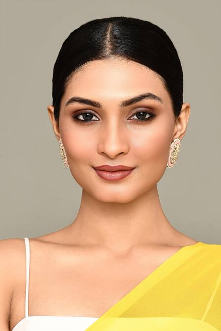 Nazaakat By Samara Singh_Gold Plated Stones, Beads, Zari Kundan Floral Earrings _Online_at_Aza_Fashions