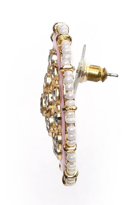 Shop_Nazaakat By Samara Singh_Gold Plated Stones, Beads, Zari Kundan Floral Earrings _Online_at_Aza_Fashions