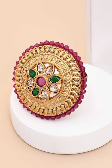 Nazaakat By Samara Singh Floral Carved Kundan Ring 