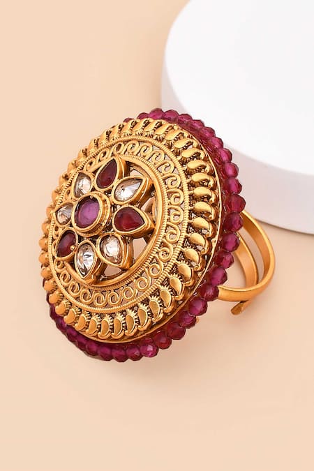 Nazaakat By Samara Singh Flora Carved Kundan Ring 