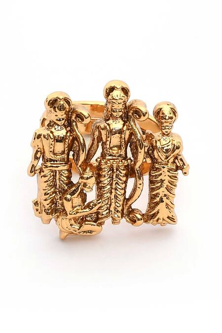 Nazaakat By Samara Singh_Gold Plated Lord Shree Ram Carved Ring _Online_at_Aza_Fashions