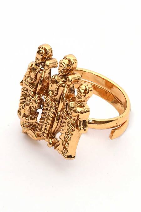 Shop_Nazaakat By Samara Singh_Gold Plated Lord Shree Ram Carved Ring _Online_at_Aza_Fashions