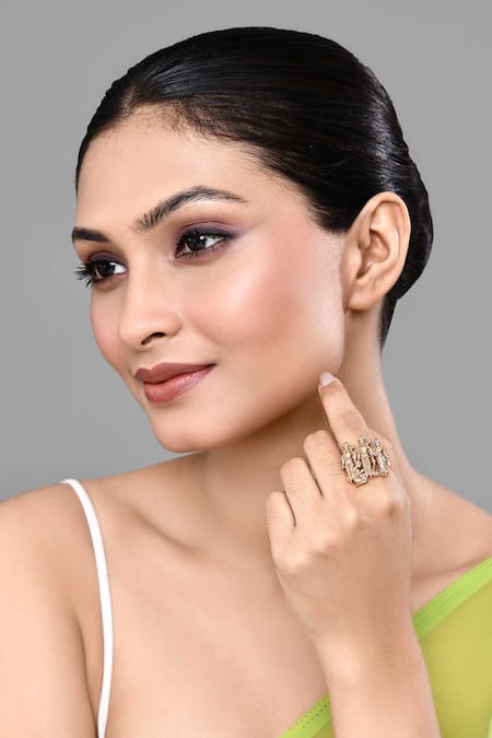 Nazaakat By Samara Singh_Gold Plated Lord Shree Ram Carved Ring _at_Aza_Fashions