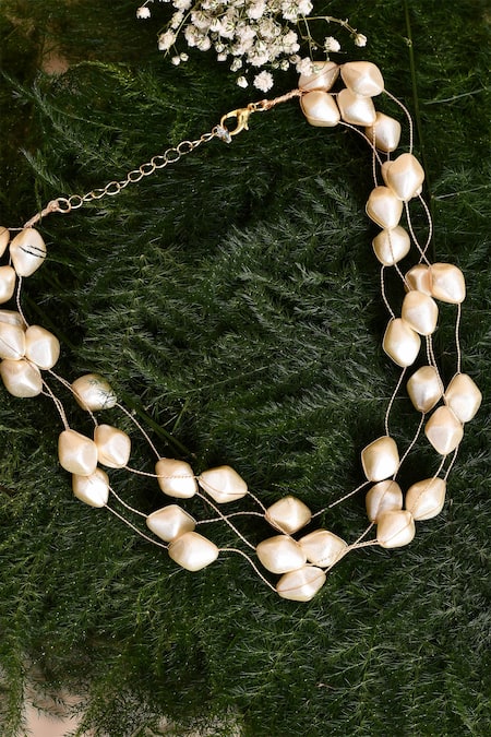 Nazaakat By Samara Singh Pearl Zircon Embellished Layered Necklace 