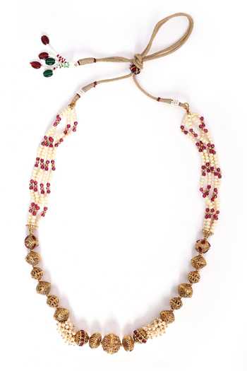 Buy_Nazaakat By Samara Singh_Pink Beads, Diamonds Embellished Necklace Set _Online_at_Aza_Fashions