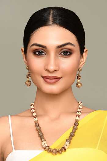 Shop_Nazaakat By Samara Singh_Pink Beads, Diamonds Embellished Necklace Set _Online_at_Aza_Fashions