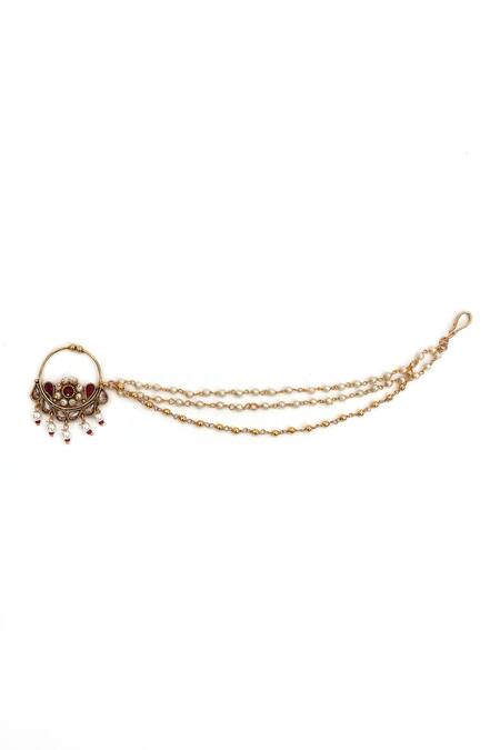 Nazaakat By Samara Singh_Gold Plated Pearls Floral Carved Nose Ring _Online_at_Aza_Fashions