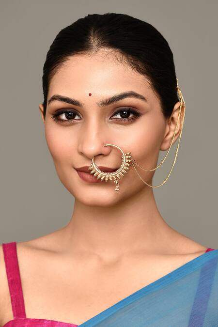 Buy_Nazaakat By Samara Singh_Gold Plated Gota Patti Kundan Embellished Nose Ring_Online_at_Aza_Fashions