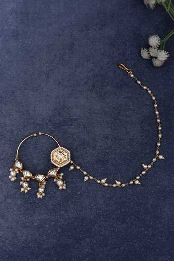 Nazaakat By Samara Singh Kundan Work Hexagon Carved Nose Ring 