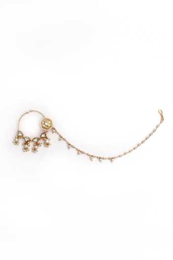 Nazaakat By Samara Singh_Gold Plated Piping, Diamonds Kundan Work Hexagon Carved Nose Ring _Online_at_Aza_Fashions