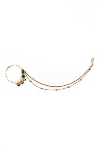 Nazaakat By Samara Singh_Gold Plated Pearls, Pom-poms Polki Embellished Carved Nose Ring _Online_at_Aza_Fashions