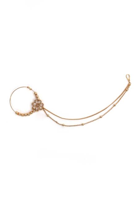 Nazaakat By Samara Singh_Gold Plated Gota Patti Kundan Work Flower Carved Nose Ring _Online_at_Aza_Fashions