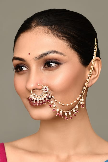 Samyukta Singhania Gold Plated Kundan Embellished Layered Nose Ring 