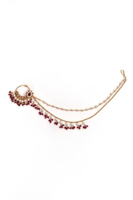 Nazaakat By Samara Singh_Gold Plated Diamonds, Pearls Kundan Embellished Layered Nose Ring_Online_at_Aza_Fashions