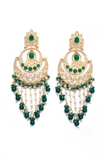 Nazaakat By Samara Singh_Gold Plated Beads, Diamonds Crescent Moon Carved Chaandbali Earrings _Online_at_Aza_Fashions