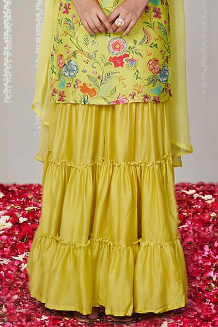 Buy Blooming Threads Green Cotton, Silk, Organza Embroidery, Bagicha Floral Print Kurta Sharara Set Online at Aza Fashions Buy_Blooming Threads_Green Cotton, Silk, Organza Embroidery, Bagicha Floral Print Kurta Sharara Set _Online_at_Aza_Fashions