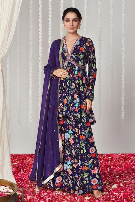 Blooming Threads Bagicha Printed Embroidered Kurta Sharara Set 