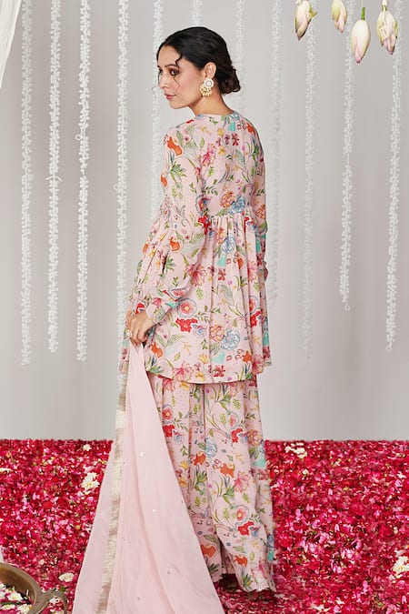 Blooming Threads Bagicha Floral Print Sequin Embroidered Kurta Sharara Set 