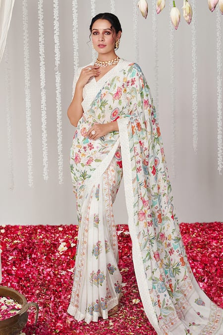 Blooming Threads Bagicha Floral Print Saree With Blouse 