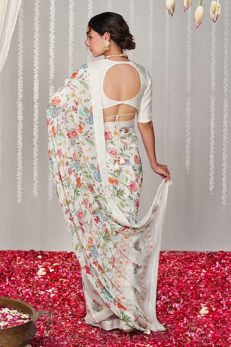 Blooming Threads Bagicha Floral Print Saree With Blouse 
