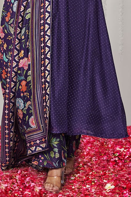 Blooming Threads_Purple Cotton, Silk, Organza Embroidery Bagicha Polka Dot Print Kurta Pant Set _Online_at_Aza_Fashions