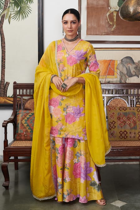 Blooming Threads Nargis Floral Print Straight Kurta Sharara Set 