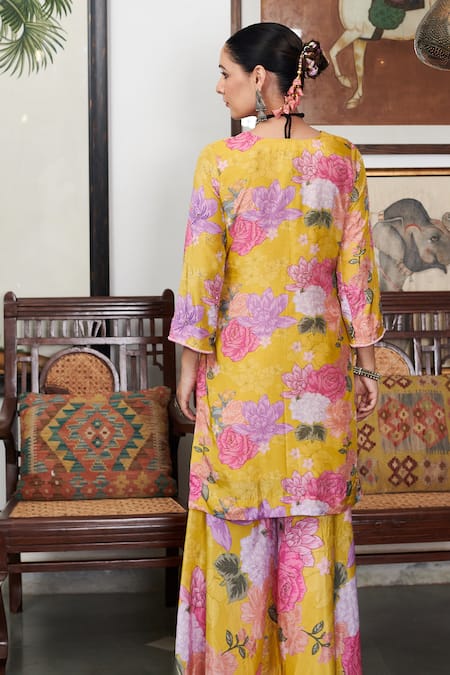 Blooming Threads Nargis Floral Print Straight Kurta Sharara Set 