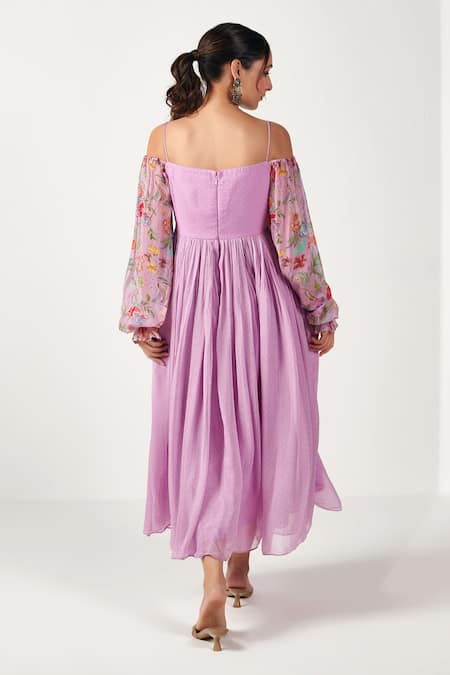 Blooming Threads Bagicha Polka Print Cold Shoulder Midi Dress 